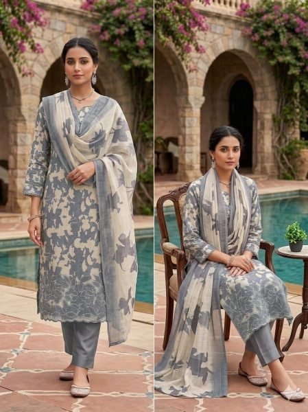 Functional Grey Digital Print Lilan Cotton Dress Material for Everyday Ethnic Wear Punjabi Dress Materials Wholesale