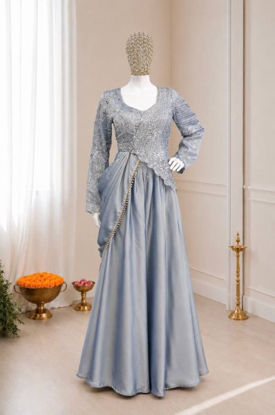 Functional Grey Premium Rangoli Silk Lehenga Choli Set with Designer Sequins Embroidery Designer Lehenga Choli