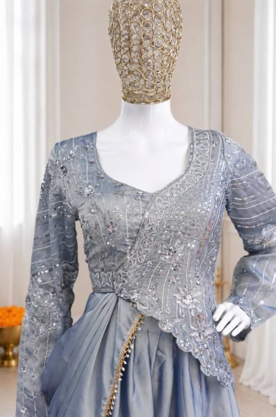 Functional Grey Premium Rangoli Silk Lehenga Choli Set with Designer Sequins Embroidery Designer Lehenga Choli