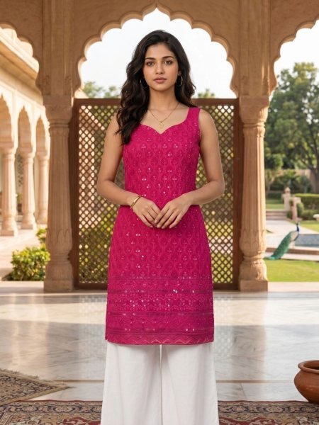 Functional Hot Pink Premium Lightweight Rayon Kurti for Women Comfortable Daily Wear Kurtis