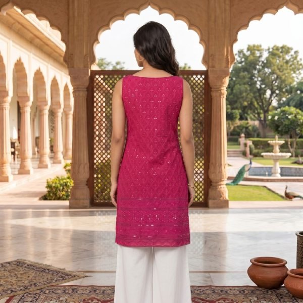 Functional Hot Pink Premium Lightweight Rayon Kurti for Women Comfortable Daily Wear Kurti With Bottom Wholesale