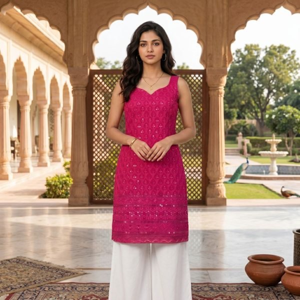 Functional Hot Pink Premium Lightweight Rayon Kurti for Women Comfortable Daily Wear Kurti With Bottom Wholesale