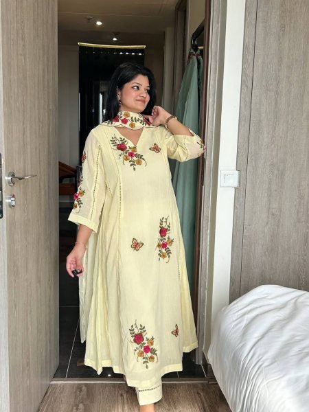 Functional Light Yellow Chinon Embroidered Kurti with Cut Work Dupatta at Wholeslae Rate Ready To Wear Collection
