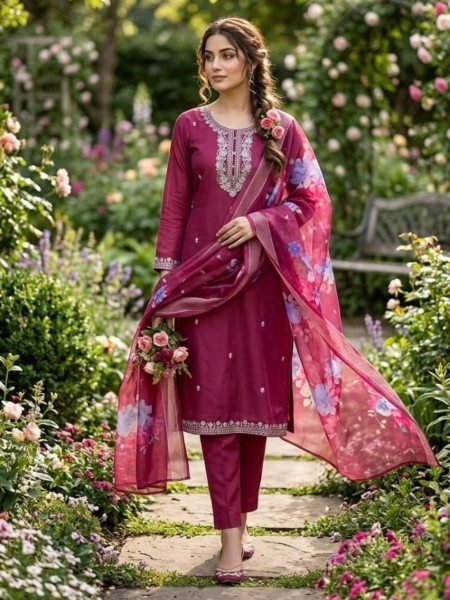 Functional Maroon Cotton Suit with Printed Dupatta for Festive and Casual Wear Kurtis