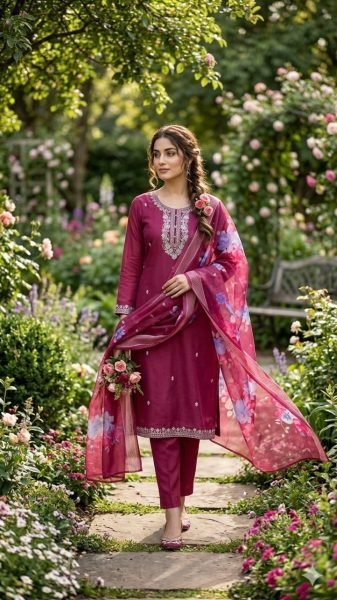 Functional Maroon Cotton Suit with Printed Dupatta for Festive and Casual Wear Embroidery Kurtis 