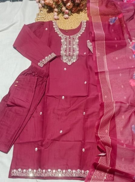 Functional Maroon Cotton Suit with Printed Dupatta for Festive and Casual Wear Embroidery Kurtis 