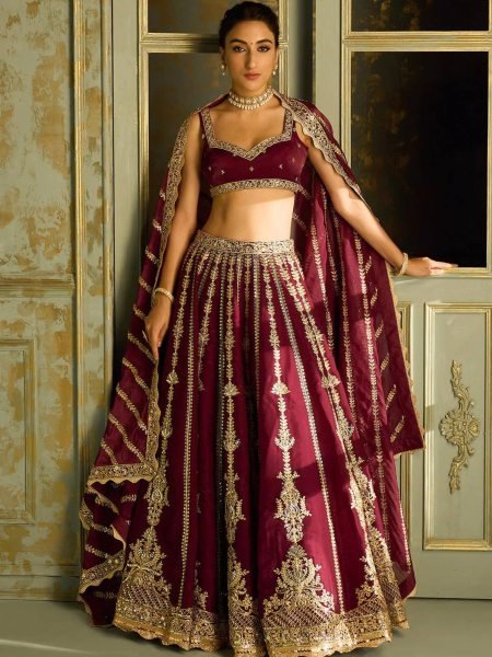 Functional Maroon Kasturi Silk Lehenga Choli with Sequins  Dori and Zari Work with Dupatta 