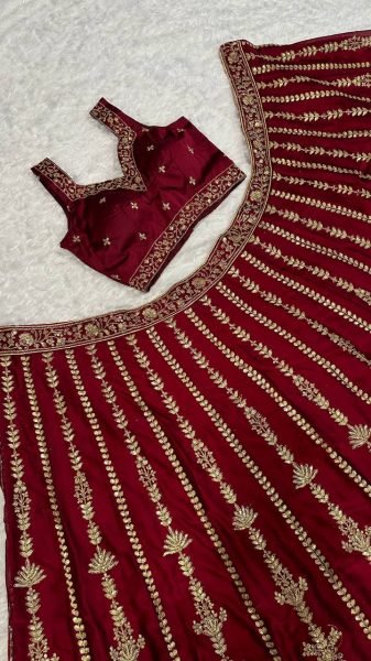Functional Maroon Kasturi Silk Lehenga Choli with Sequins  Dori and Zari Work with Dupatta Designer Lehenga Choli