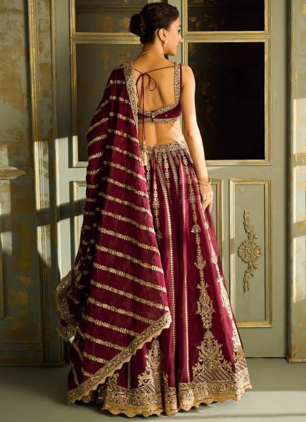 Functional Maroon Kasturi Silk Lehenga Choli with Sequins  Dori and Zari Work with Dupatta Designer Lehenga Choli
