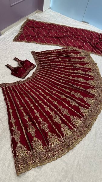 Functional Maroon Kasturi Silk Lehenga Choli with Sequins  Dori and Zari Work with Dupatta Designer Lehenga Choli