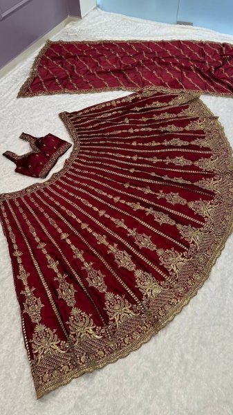 Functional Maroon Kasturi Silk Lehenga Choli with Sequins  Dori and Zari Work with Dupatta Designer Lehenga Choli
