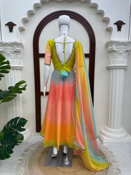 Functional Multi Color Faux Georgette Digital Print Anarkali Suit with Fancy Lace Dupatta For Festival Wear Ready To Wear Collection