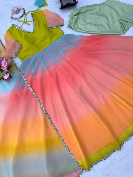 Functional Multi Color Faux Georgette Digital Print Anarkali Suit with Fancy Lace Dupatta For Festival Wear Ready To Wear Collection