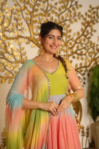 Functional Multi Color Faux Georgette Digital Print Anarkali Suit with Fancy Lace Dupatta For Festival Wear Ready To Wear Collection