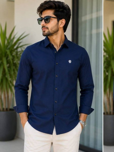 Functional Navy Blue Wholesale Price Men's Cotton Professional Shirt at Manufacturer Rate 