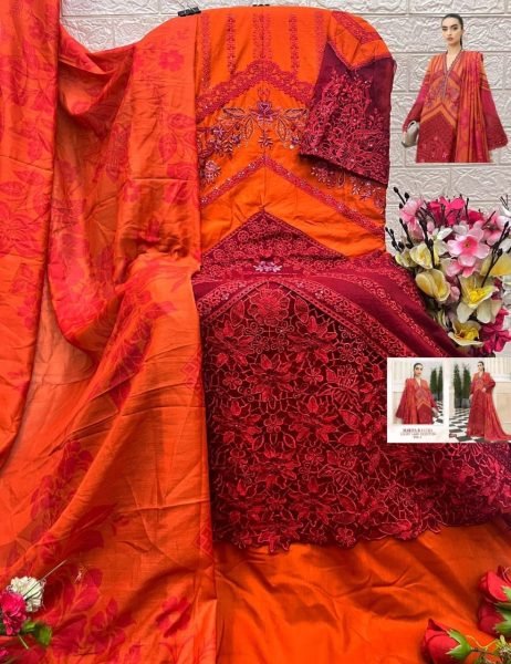 Functional Orange Cotton Pakistani Suit with Embroidered Dupatta Pakistani Suits Wholesale