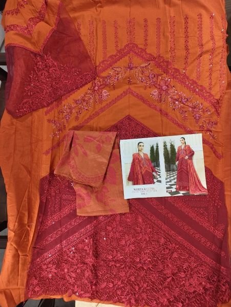 Functional Orange Cotton Pakistani Suit with Embroidered Dupatta Pakistani Suits Wholesale
