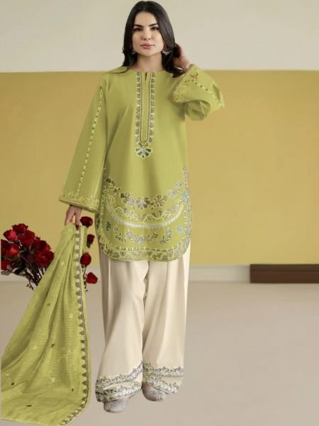 Functional Parrot Green Heavy Roman Silk Semi Stitched Suit with Kota Checks Dupatta Salwar Kameez