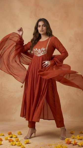 Functional Red 60 60 Cambric Cotton Embroidered Kurta Pant Set with Mul Cotton Dupatta for Women Ready to Wear Embroidery Kurtis 
