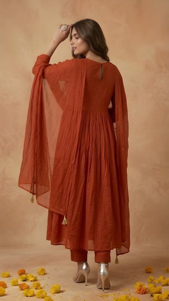 Functional Red 60 60 Cambric Cotton Embroidered Kurta Pant Set with Mul Cotton Dupatta for Women Ready to Wear Embroidery Kurtis 
