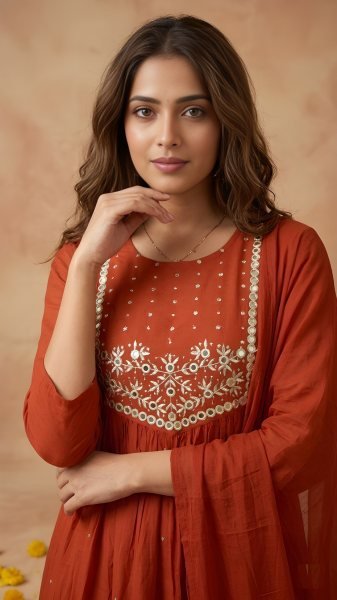 Functional Red 60 60 Cambric Cotton Embroidered Kurta Pant Set with Mul Cotton Dupatta for Women Ready to Wear Embroidery Kurtis 