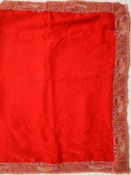Functional Red Fendy Satin Silk Saree with Heavy Embroidered Blouse For Party Designer Wedding Sarees Wholesale