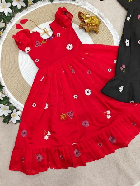 Functional Red Lightweight Kids Ethnic Gown for Daily and Festive Wear Girls Wear