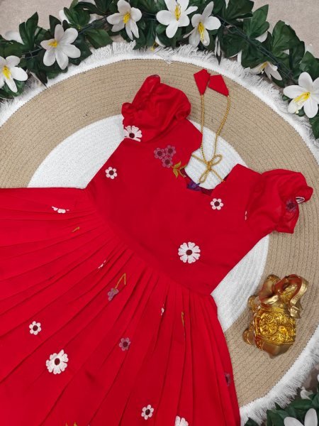 Functional Red Lightweight Kids Ethnic Gown for Daily and Festive Wear Girls Wear