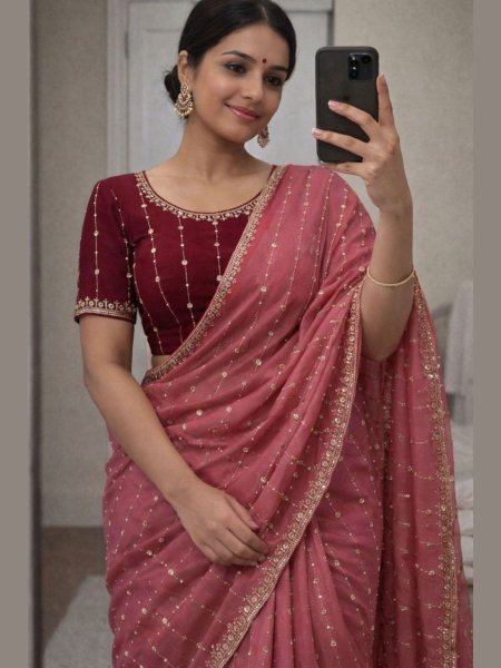 Functional Red Simple and Stylish Saree for Daily and Party Wear Sarees 