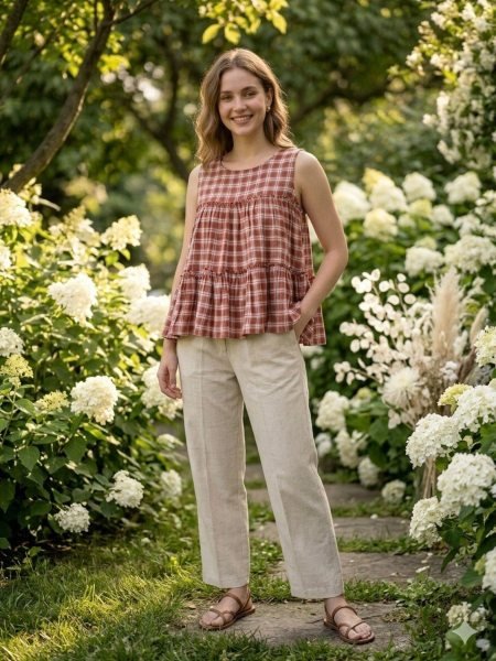 Functional Red Stylish Cotton Linen Outfit for Comfortable Summer Wear Kurtis