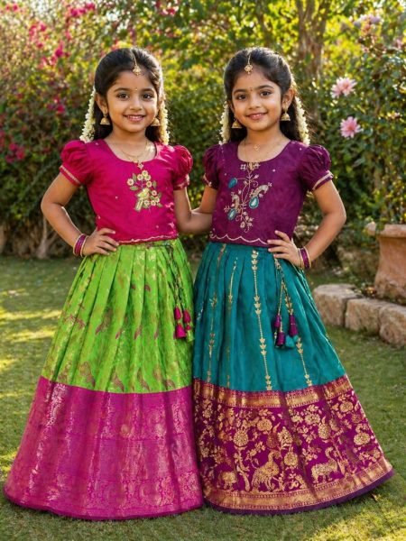 Functional Teal Blue Pure Silk Lehenga Set with Maggam Work Blouse for Festive Wear  Girls Wear