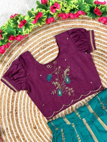 Functional Teal Blue Pure Silk Lehenga Set with Maggam Work Blouse for Festive Wear  Girls Wear
