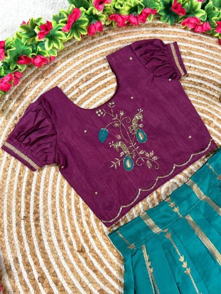 Functional Teal Blue Pure Silk Lehenga Set with Maggam Work Blouse for Festive Wear  Girls Wear