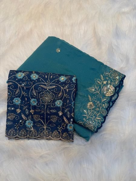 Functional Teal Blue Star Georgette Sequins Work Saree for Wedding Wear at Manufacturer Rate Georgette Sarees Wholesale