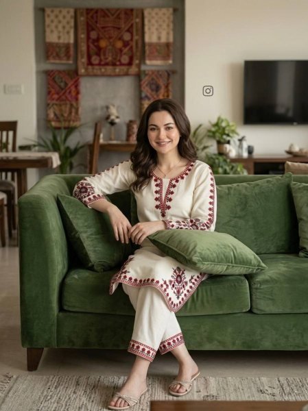 Functional White Satin Rayon Kurti Plazzo Set with Embroidery Work for Women Ready To Wear Collection