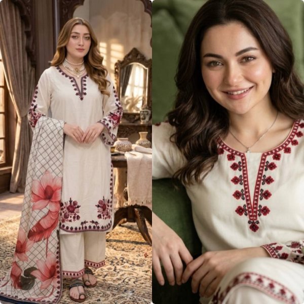 Functional White Satin Rayon Kurti Plazzo Set with Embroidery Work for Women Ready To Wear Collection