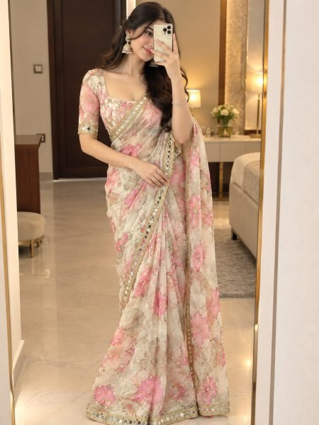 Functional White Tabby Silk Saree with Handwork Sequin at Wholesale Rate Silk Sarees Wholesale