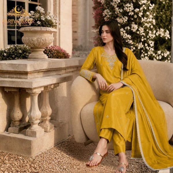 Functional Yellow Elegant Beads Embroidered Suit for Eid and Wedding Wear Pakistani Suits Wholesale