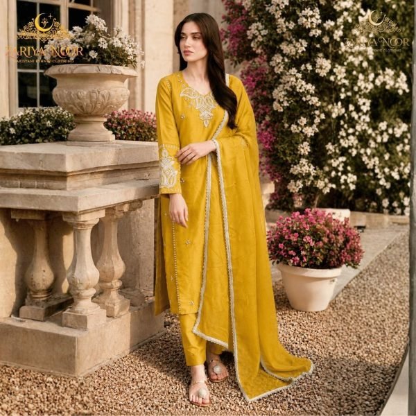 Functional Yellow Elegant Beads Embroidered Suit for Eid and Wedding Wear Pakistani Suits Wholesale