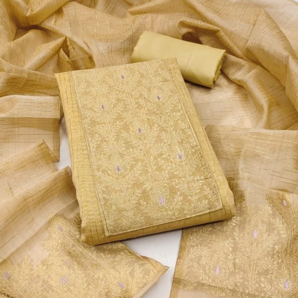 Functional Yellow Jacquard Suit Material with South Silk Weaving and Santoon Fabric Color Set Matching Dress Material Wholesale