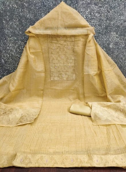 Functional Yellow Jacquard Suit Material with South Silk Weaving and Santoon Fabric Color Set Matching Dress Material Wholesale