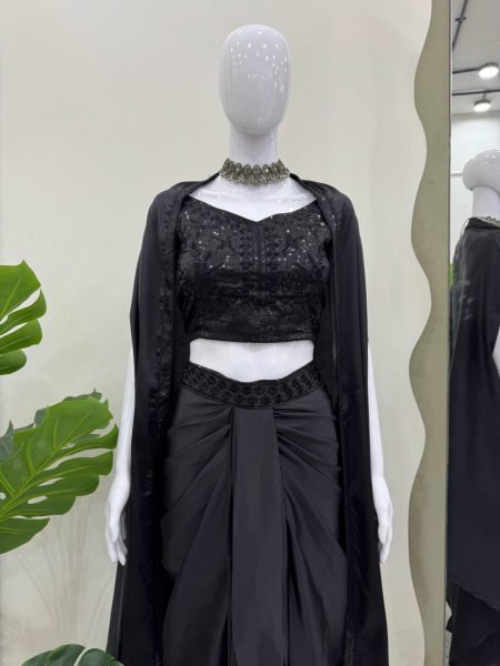 Indo-Western Look for Women  Elegant Black Dhoti Style Suit with Cape Shrug Ready To Wear Collection
