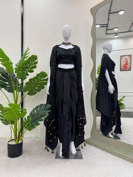 Indo-Western Look for Women  Elegant Black Dhoti Style Suit with Cape Shrug Ready To Wear Collection