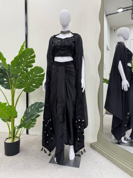 Indo-Western Look for Women  Elegant Black Dhoti Style Suit with Cape Shrug Ready To Wear Collection