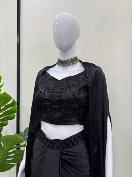 Indo-Western Look for Women  Elegant Black Dhoti Style Suit with Cape Shrug Ready To Wear Collection