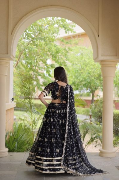 Futuristic Black Bandhej Print Faux Georgette Lehenga Choli Set with Zari Embroidery Navratri Lehnega Choli