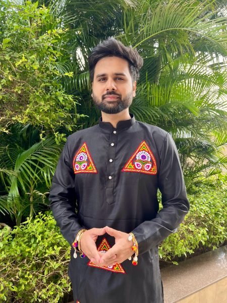 Futuristic Black Designer Cotton Kurta with Stylish Kutchi Patch and Lace Work For Garba Night Kurta Pajama Wholesale