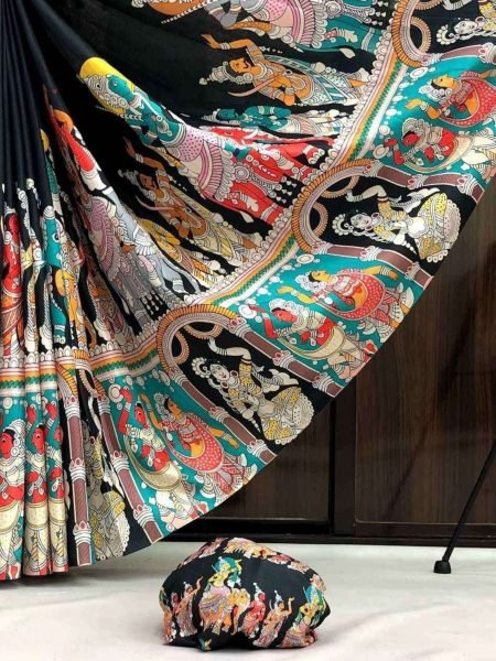 Futuristic Black Premium Women Kalamkari Saree with Rich Traditional Appeal Sarees 