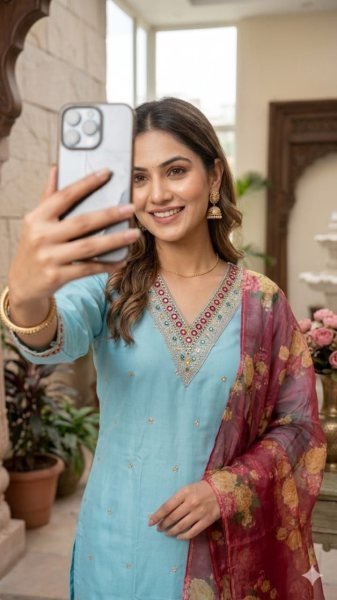 Futuristic Cotton Silk Kurti Pant Set with Organza Dupatta for Women Embroidery Kurtis 