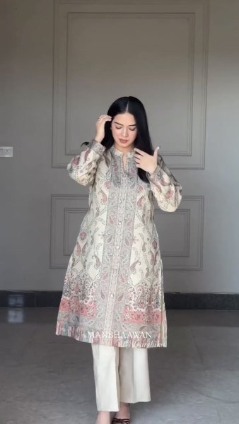 Futuristic Cream Pure Berry Silk Kurti Set with Maharaj Silk Bottom for Festive Wear  Straight Cut Long Kurtis